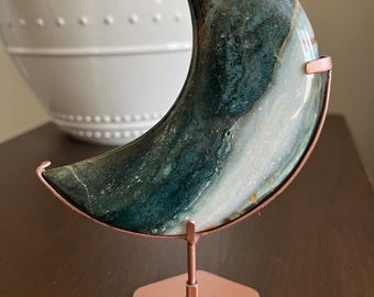 Green Jasper and Quartz Moon