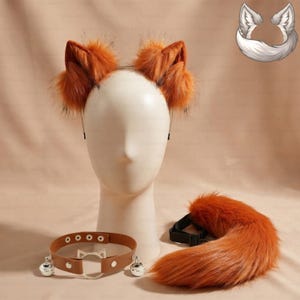 Faux Fur Fox Ears and Therian Tail Set, Kemonomimi Headband, Anime Furry Tail Cosplay, Fluffy Wolf Tail, Fursuit Accessories
