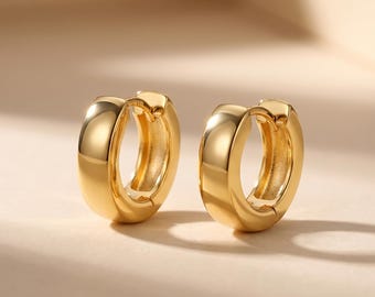 Brincos de argola grossos em ouro 18K, brincos de argola minimalistas em ouro, joias marcantes, brincos clássicos para o dia a dia, presente para ela.
