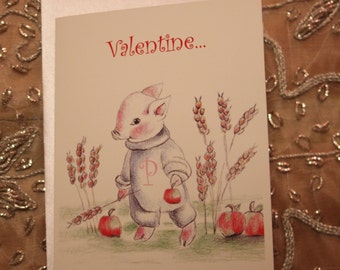 Valentine pig greeting card