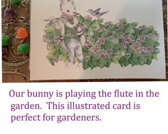 Bunny playing the flute Blank card