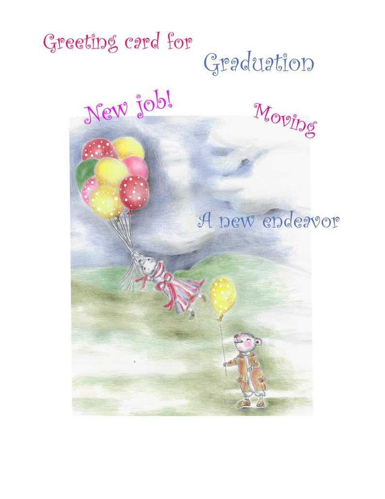 Flying high mouse with balloons greeting card image 4