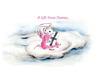 Baby Card Angel Mouse Congratulations on baby girl,  welcome baby