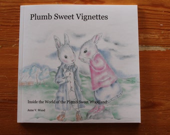 PLUMB SWEET VIGNETTES signed book and Print set, Illustrated word play, Heavenly Peas Illustrated Print, Bunny Paper dolls