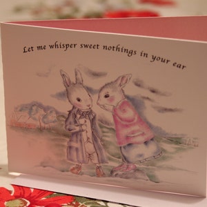 Bunny Valentine Rosy pink and blue bunny greeting card illustration