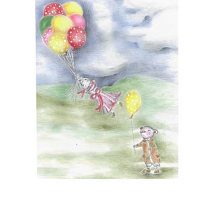 Flying high mouse with balloons greeting card image 1