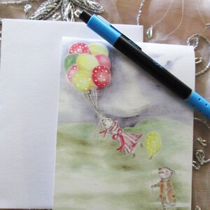 Flying high mouse with balloons greeting card image 3