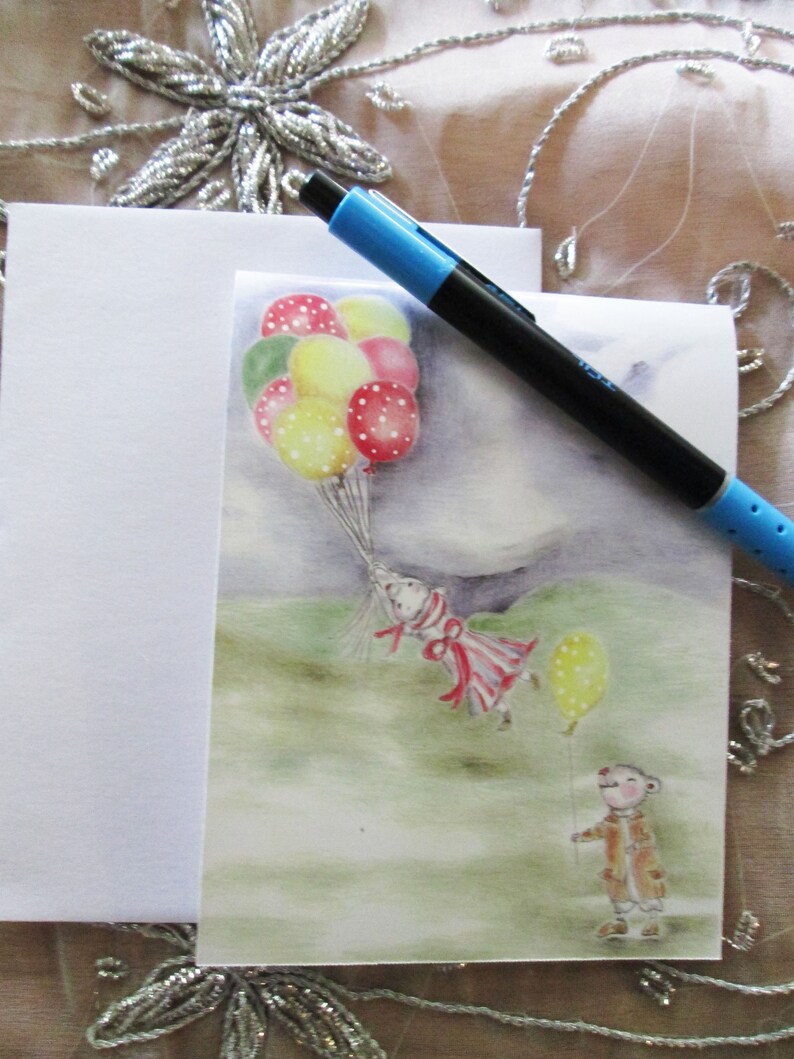 Flying high mouse with balloons greeting card image 3