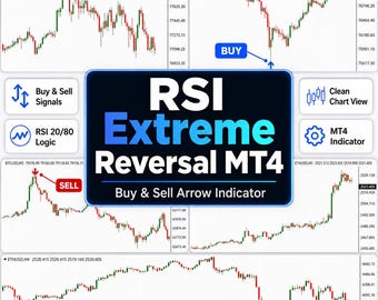 RSI Extreme Reversal MT4 Indicator | Forex Buy Sell Signals | 20/80 Overbought Oversold | Forex Gold Crypto Scalping