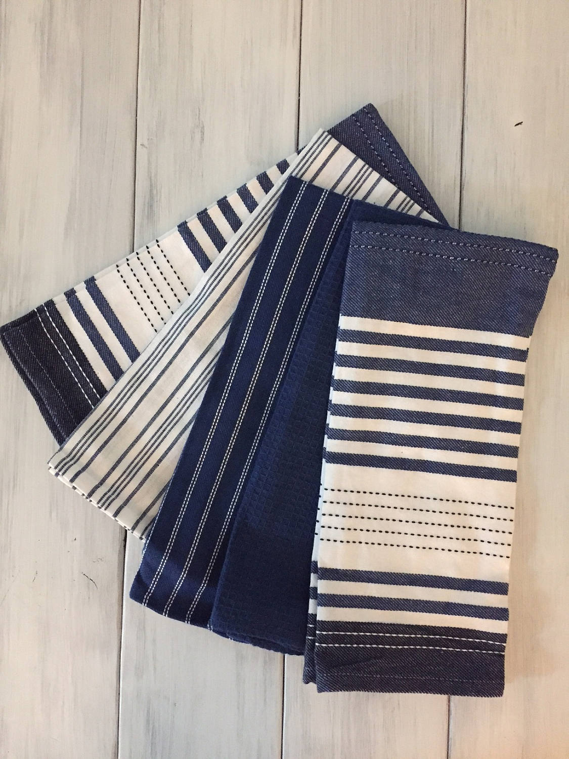 Monogrammed Nautical Navy Large Kitchen Towel Set Set of 5 Etsy