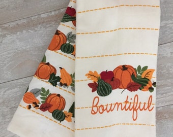 Bountiful Thanksgiving Monogrammed Kitchen Towel Set - Set of 2 - Tea Towels - Bridal Gift - Shower Gift - Birthday Gift - Hostess Gift