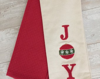 Christmas Joy Monogrammed Kitchen Towel Set - Set of 2 - Tea Towels - Bridal Gift - Shower Gift - Birthday Gift - Hostess Gift