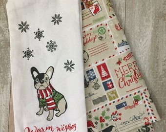 Christmas Wishes Holiday Monogrammed Kitchen Towel Set - Set of 2 - Tea Towels - Bridal Gift - Shower Gift - Birthday Gift - Hostess Gift