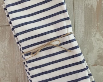Navy Blue Stripe Napkin Set - Monogrammed Napkins - Personalized Napkins - Cloth Napkins - Hostess Gift - Bridesmaid Gift - Birthday Gift