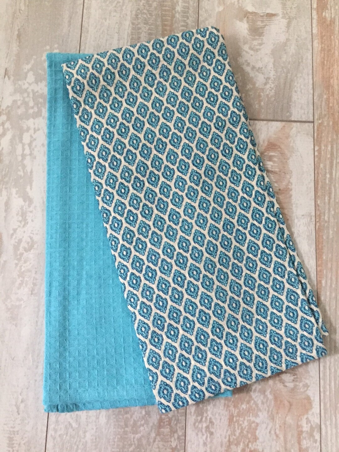 Vintage Teal Monogrammed Large Kitchen Towel Set Set of 2 - Etsy