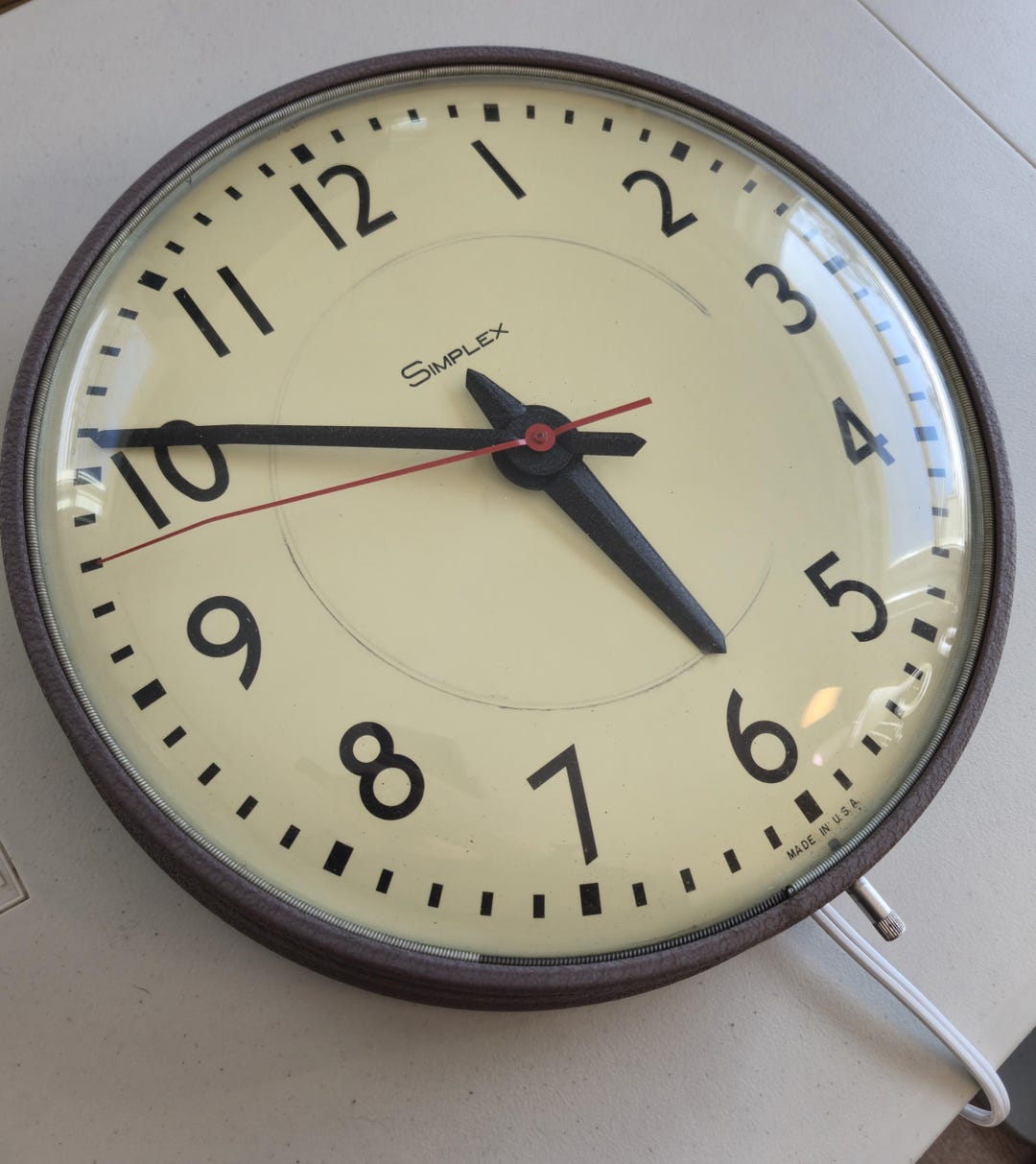 Vintage Simplex Industrial Wall Clock, Mid-century Modern Curved Glass ...