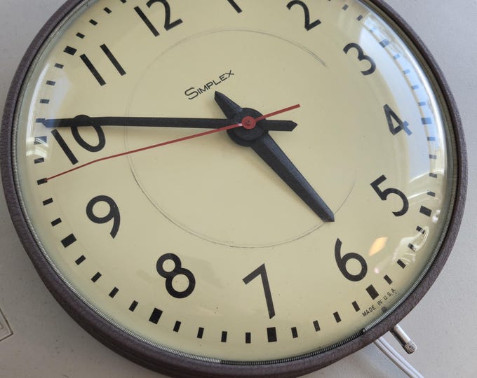 Vintage Simplex Industrial Wall Clock, Mid-century Modern Curved Glass ...