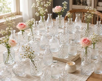 Clear Glass Bud Vases 32pc Bulk Vintage Wedding Centerpieces Rustic Table Flower Home Decor