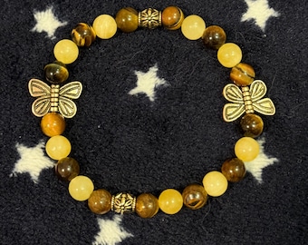 Yellow Jade & Tiger's Eye butterfly bracelet