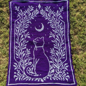 Moon And Bloom Mosaic Crochet Pattern, Cat Floral Afghan PDF Download