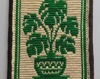 Monstera Plant Pot, "Potted Paradise" Overlay Mosaic Crochet Digital Download Pattern PDF