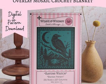 Ravens Armbanduhr Overlay Mosaik PDF Download Muster, Gothic Crow Home Decor werfen Decke