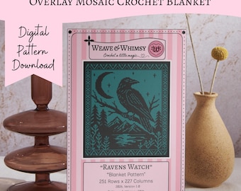 Ravens Watch Overlay Mosaic Crochet PDF Pattern Download, Gothic Crow Home Decor Throw Blanket