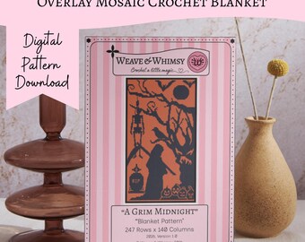 Overlay Mosaic Crochet Blanket Pattern, Gothic Halloween Raven, Spooky Home Decor (Digital Download)