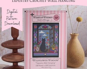 Wildflower Window Tapestry Crochet Wall Hanging Pattern PDF Download with Charts and Written Instructions