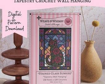 Stained Glass Sunrise Crochet Wall Hanging Pattern (PDF Download) – Tapestry Roses Cat Chart