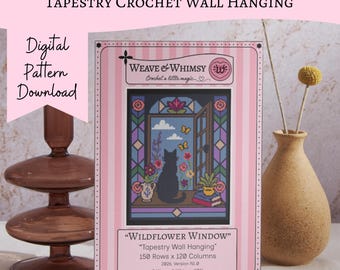 Wildblumen Fenster Tapisserie Häkeln Wandbehang Muster PDF-Download mit Diagrammen und schriftlichen Anweisungen