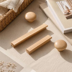 Tiradores de madera para armarios, tiradores de madera para roperos, tiradores de roble natural para cajones, tiradores escandinavos para cómodas, herrajes minimalistas para armarios.