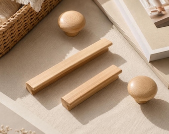 Wood Cabinet Pulls, Wooden Wardrobe Handles, Natural Oak Drawer Handles, Scandinavian Dresser Pulls, Minimalist Closet Hardware