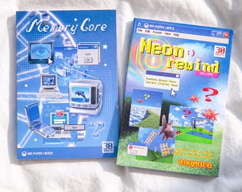Millennium Dreamcore Sticker Book | Sparkly Retro Tech Stickers | Neon Kawaii Collage Stickers | 30-Page DIY Journal And Scrapbook Kit