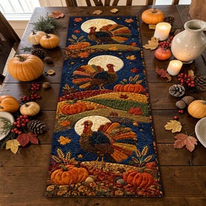 Thanksgiving Turkey Quilted Table Runner Country Farmhouse Kitchen Decor Custom Housewarming Best Gift Fall Harvest Pumpkin Table Decoration