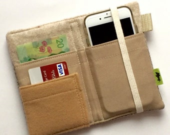 Wool iPhone wallet, tweed wallet, wool tweed cell phone wallet, iPhone 11 wallet beige wallet iPhone 6 wallet TLC Pouches, samsung galaxy