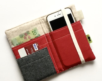 Tweed iPhone XR wallet, Beige wallet, Red tweed cell phone wallet, iPhone 7 wallet beige wallet iPhone 6 wallet TLC Pouches, samsung galaxy