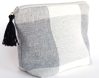 Farmhouse makeup bag in grey plaid, gift for woman, TLC Pouches