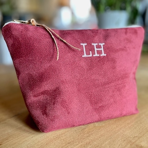 Personalized gift for her, Christmas gift, Custom Initials Makeup Bag, Gift for Wife, Faux Suede Cosmetic Bag