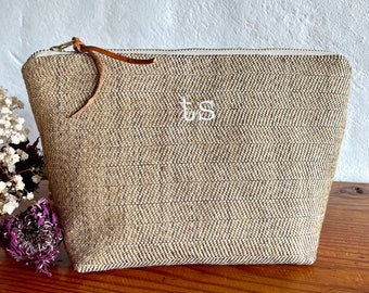 Tweed personalized Makeup Bag, friend gift, Gift for woman, Gift for her, Canvas Makeup Bag monogram gift natural makeup bag