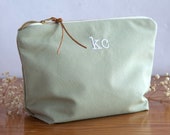 Monogrammed makeup bag bridesmaid gift, Gift for Wife, Gift for her, Bridal Party, Canvas Cosmetic Bag, Natural Custom Initials,