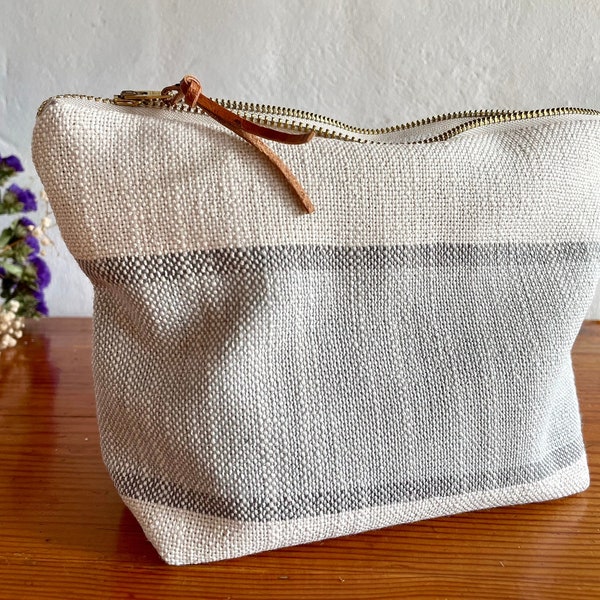 Linen Cotton, farmhouse striped makeup bag, gift for woman, TLC Pouches