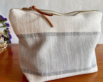 Linen Cotton, farmhouse striped makeup bag, gift for woman, TLC Pouches