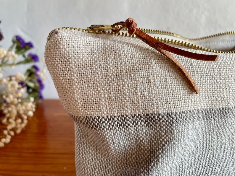 Linen Cotton, farmhouse striped makeup bag, gift for woman, TLC Pouches image 3