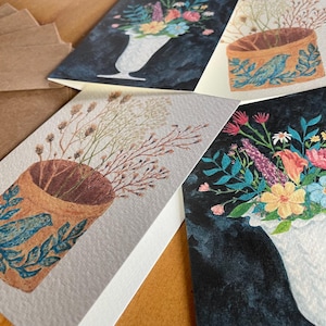 SET van 4 bloemenkaarten, inspirerende kaartenset, blanco kaartenset