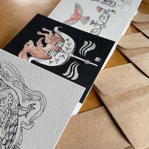 Lot de 4 cartes d'art, jeu de cartes animal fantaisiste, jeu de cartes vierges