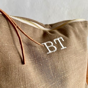 Custom Initials Makeup Bag, Gift for Wife, Gift for her, Bridesmaid Gift, Bridal Party, Canvas Cosmetic Bag, Natural Makeup Bag image 1