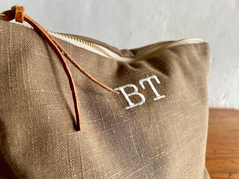 Custom Initials Makeup Bag, Gift for Wife, Gift for her, Bridesmaid Gift, Bridal Party, Canvas Cosmetic Bag, Natural Makeup Bag image 1