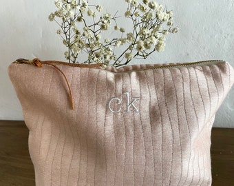 Monogrammed pink makeup bag bridesmaid gift, Gift for Wife, Gift for her, Bridal Party, Canvas Cosmetic Bag, Natural Custom Initials,