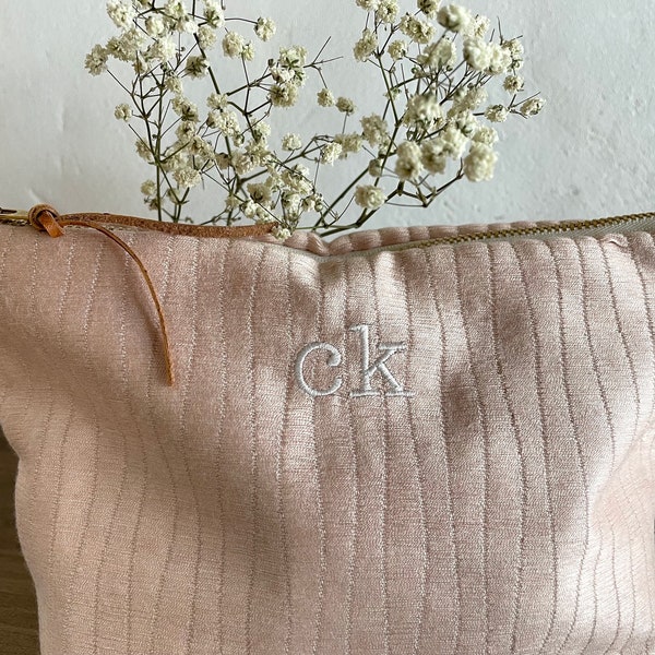 Monogrammed pink makeup bag bridesmaid gift, Gift for Wife, Gift for her, Bridal Party, Canvas Cosmetic Bag, Natural Custom Initials,